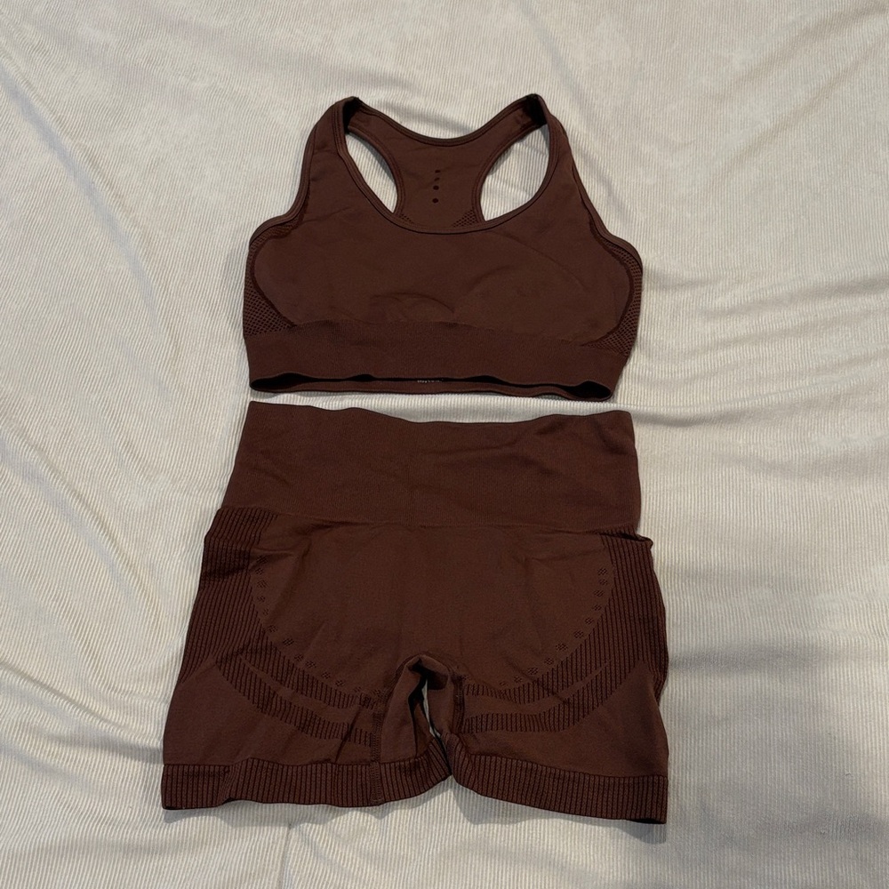 Brown Sports Bra and Shorts Set